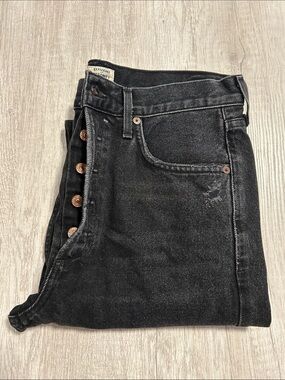 Citizens of Humanity Charlotte High Rise Straight Sz 28 Black Distressed Denim